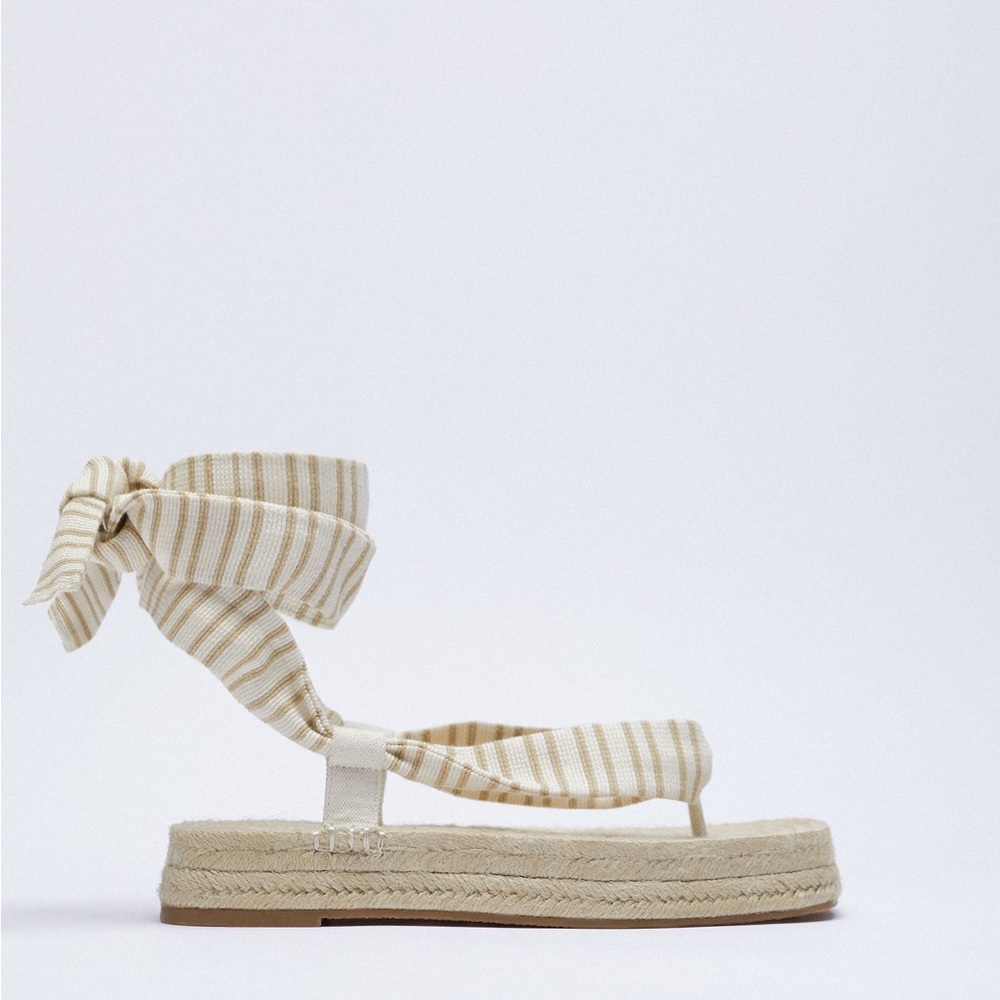 Striped Espadrille Sandals - Cream